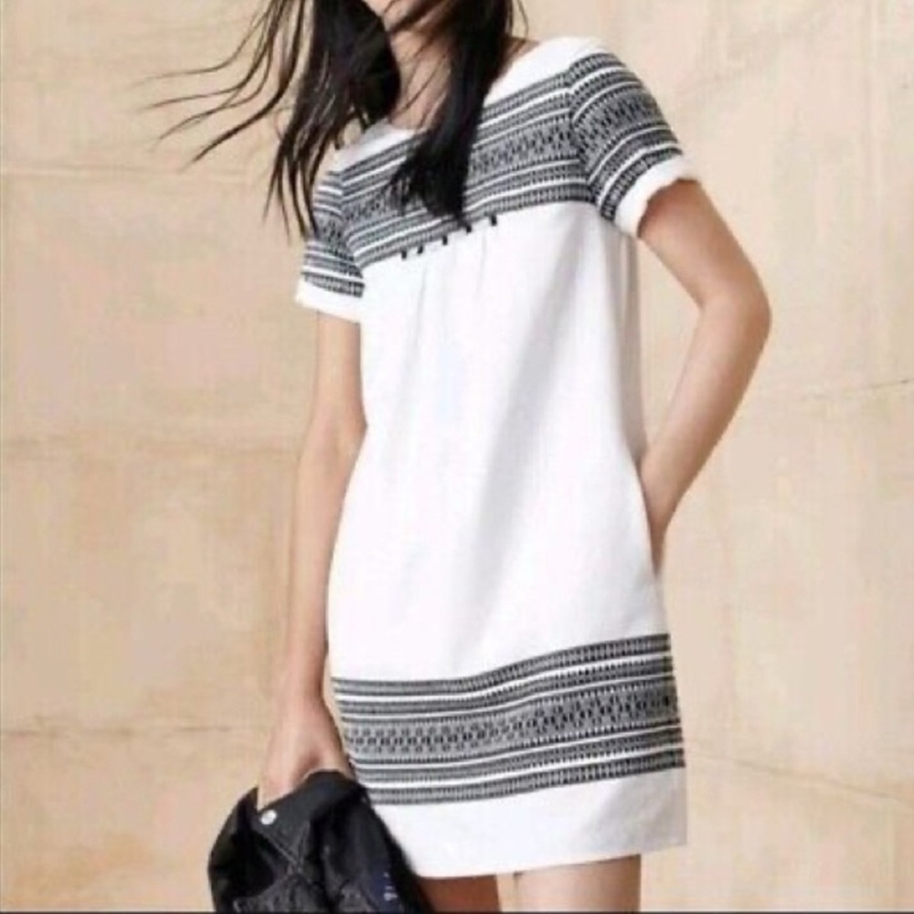 Madewell Cabana Jacquard Shift Dress Black and White Sz M
